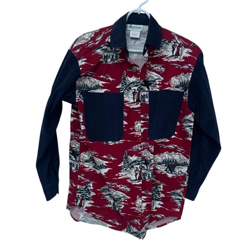 Sportables Button Up Shirt Winter Snow Scene Vintage Women's Small - Picture 1 of 8